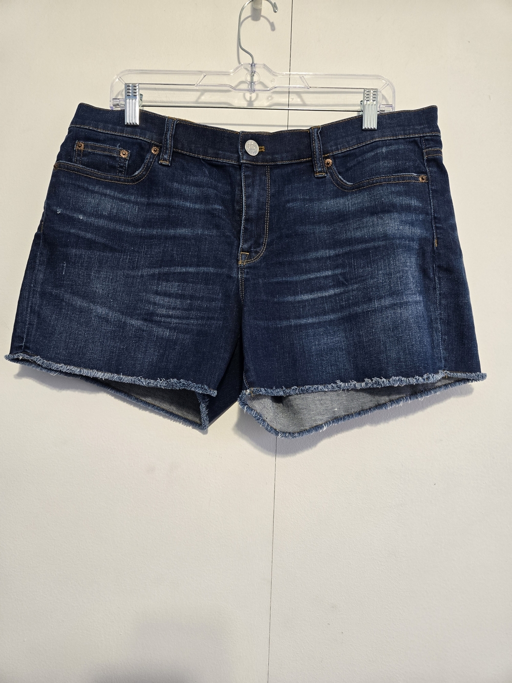 J.Crew Indigo Denim Cutoff Shorts Size 32 Dark Wash Raw Hem‎ Stretch Jean Shorts